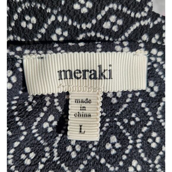 Meraki Women’s L Cold Shoulder Black Top Cream Floral Flutter Sleeves Cape Back - Picture 14 of 16